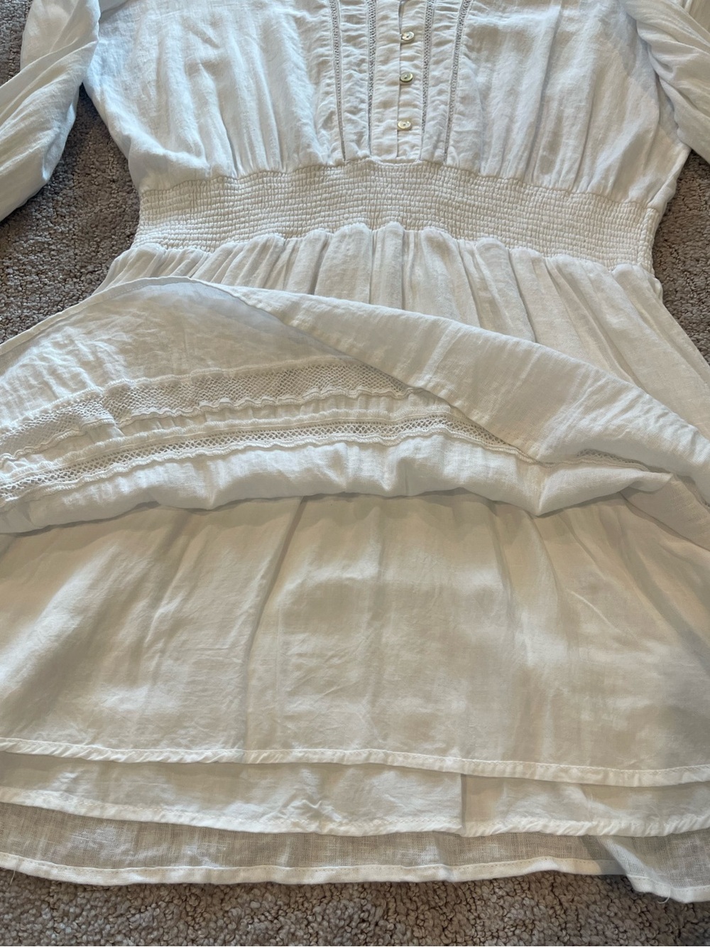 Rails Jasmine White Long-Sleeve Mini Dress, Lace Inset, Linen Blend, Size L - Picture 15 of 16